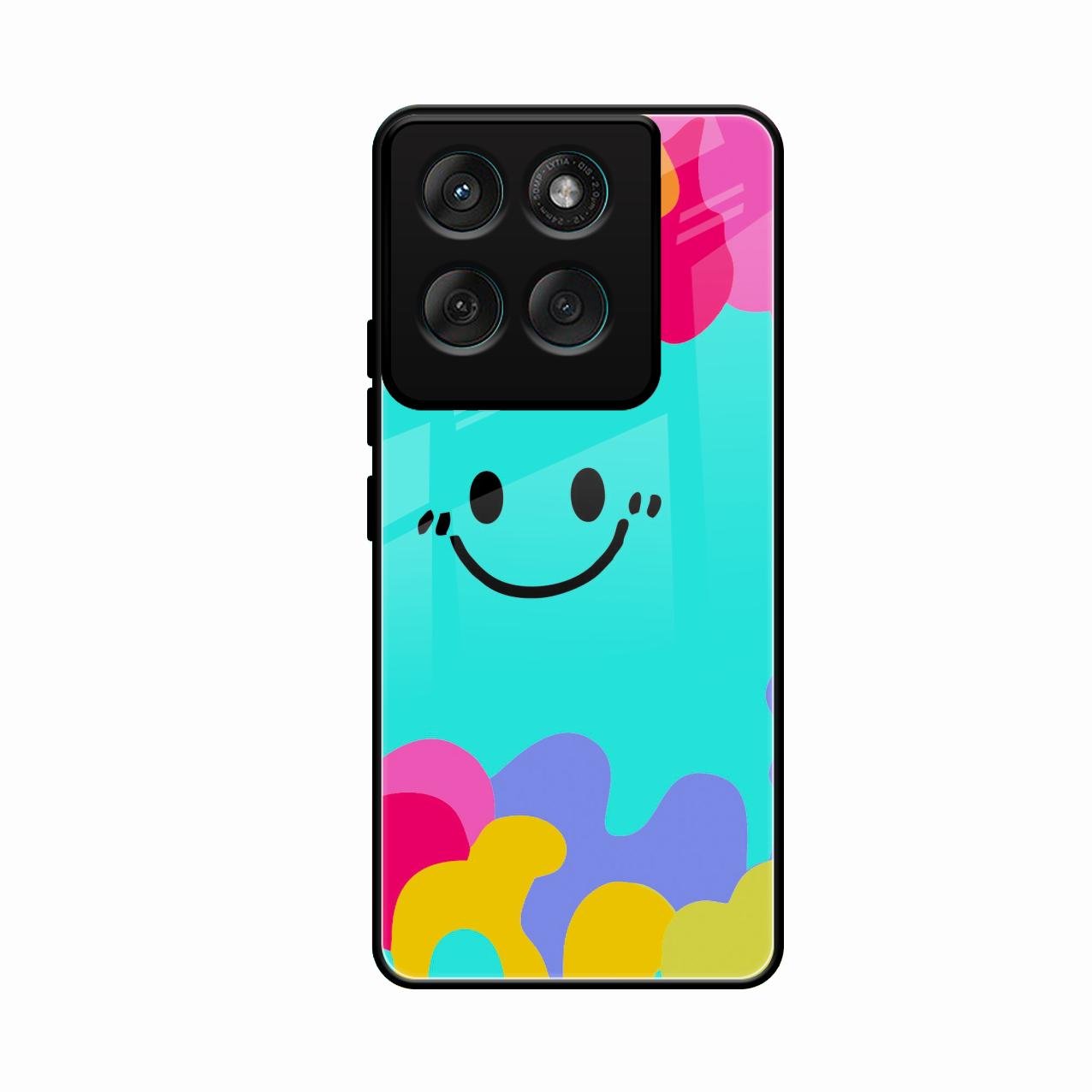 Cute Blue Smiley Multicolor Glass Case For Motorola Edge 60 Stylus 5G