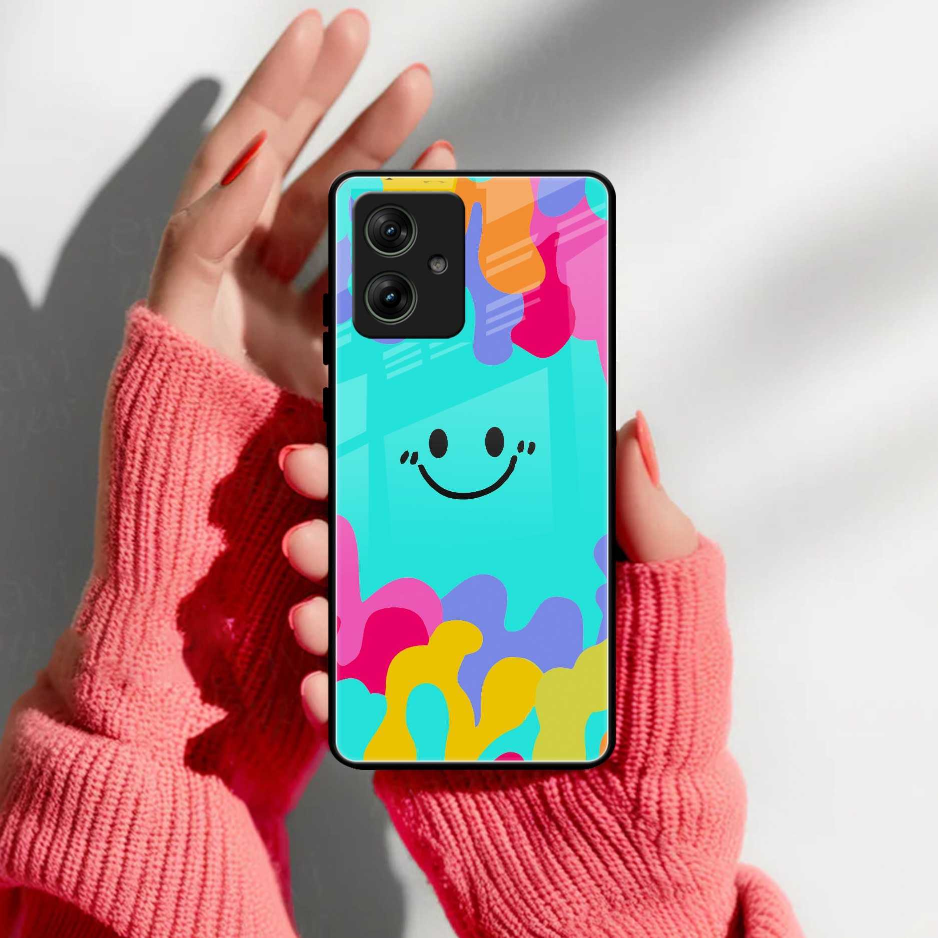 Cute Blue Smiley Multicolor Glass Case For Motorola