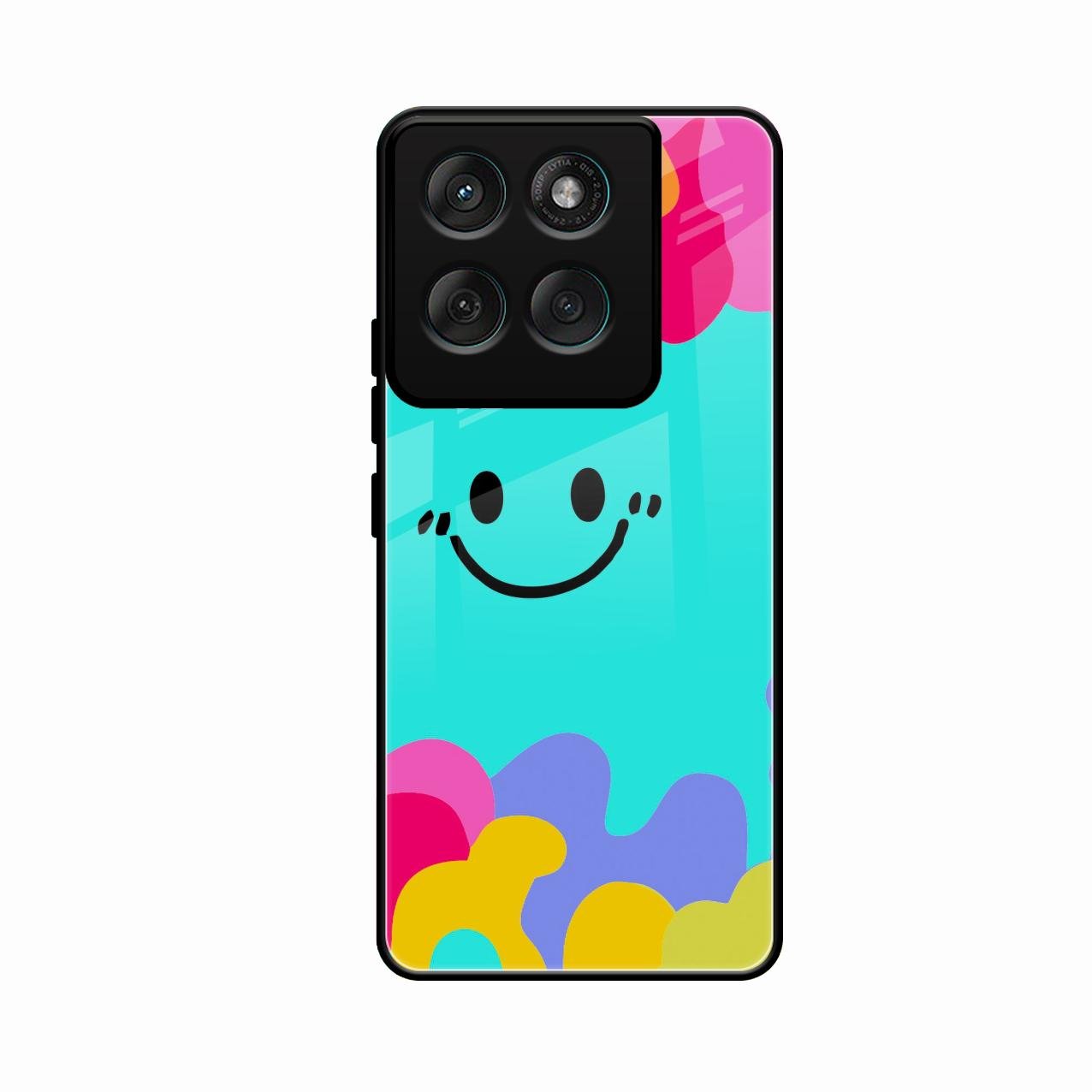 Cute Blue Smiley Multicolor Glass Case For Motorola G67 Power 5G