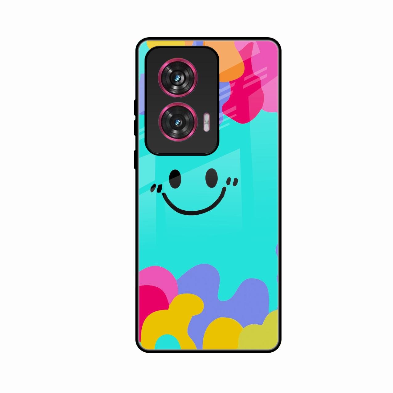 Cute Blue Smiley Multicolor Glass Case For Motorola G96 5G