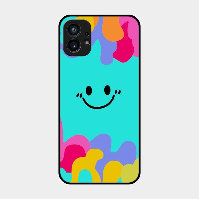 Cute Blue Smiley Multicolor Glass Case For Nothing Phone 1