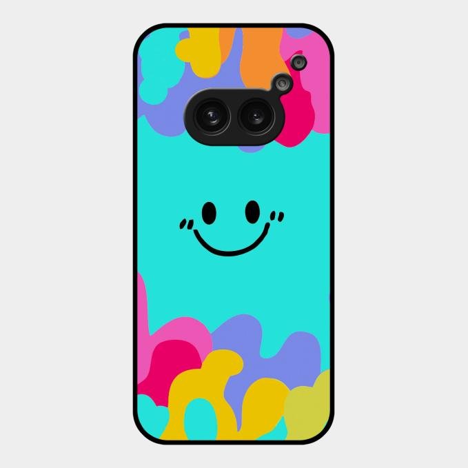 Cute Blue Smiley Multicolor Glass Case For Nothing Phone 2A 5G