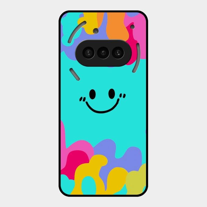 Cute Blue Smiley Multicolor Glass Case For Nothing Phone 3A 5G