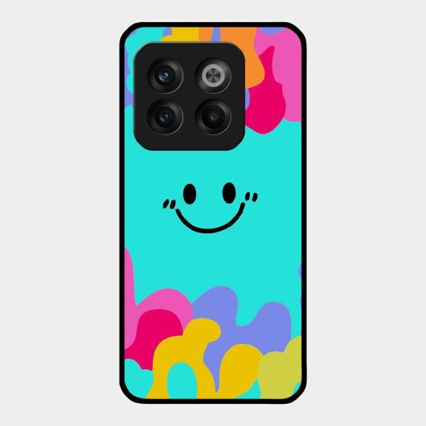 Cute Blue Smiley Multicolor Glass Case For Oneplus 10T 5G