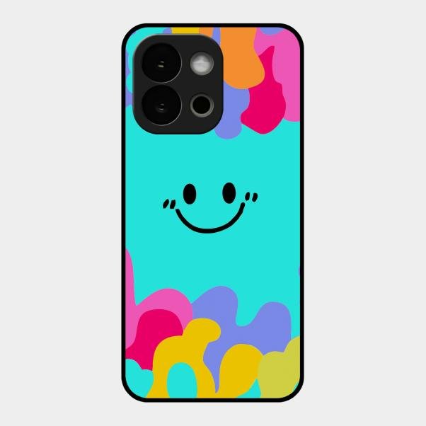 Cute Blue Smiley Multicolor Glass Case For Oneplus 13S 5G