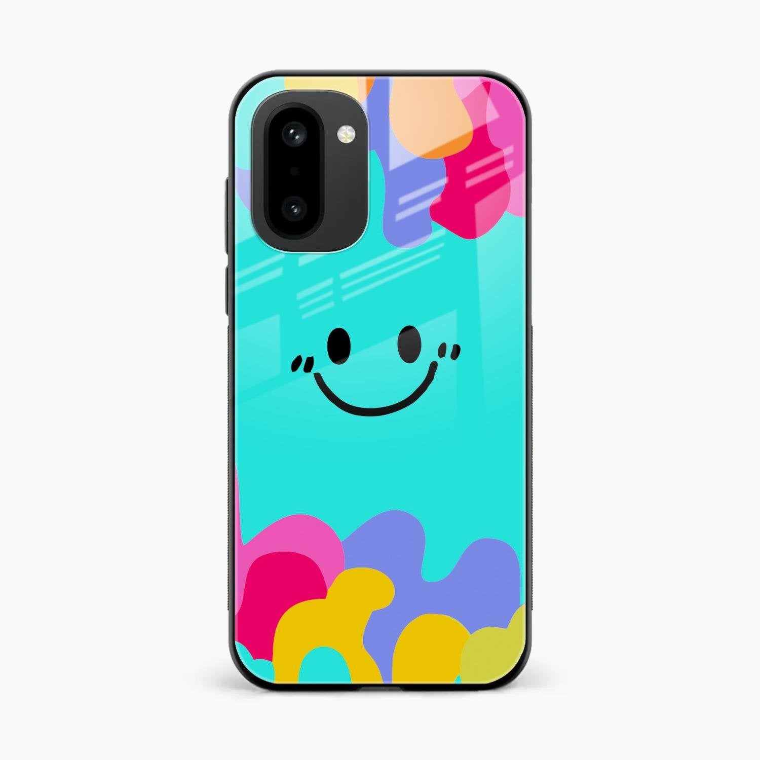 Cute Blue Smiley Multicolor Glass Case For OnePlus 15R 5G