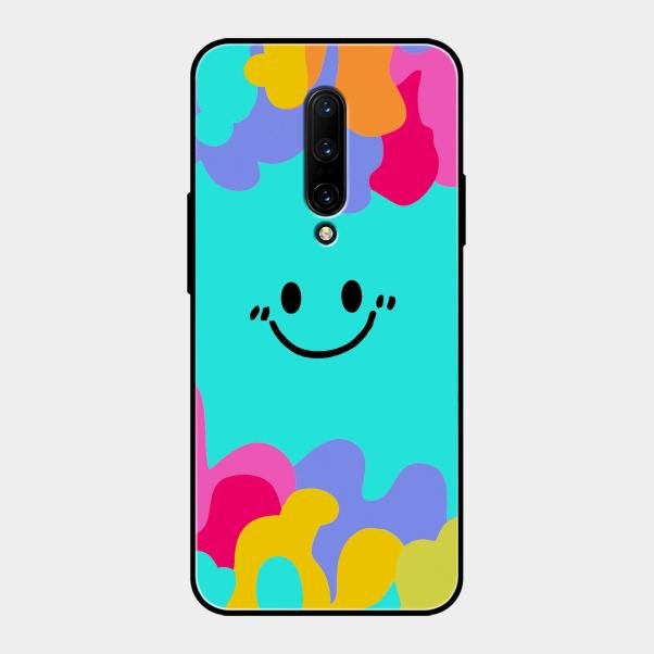 Cute Blue Smiley Multicolor Glass Case For Oneplus 7 Pro