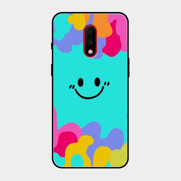 Cute Blue Smiley Multicolor Glass Case For Oneplus 7