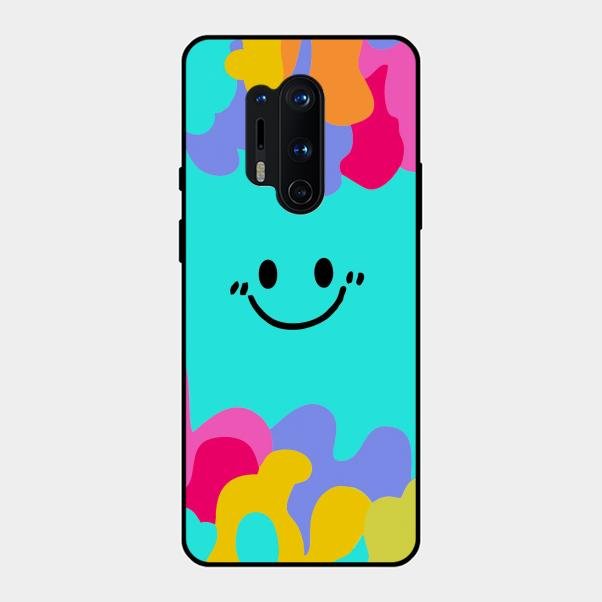 Cute Blue Smiley Multicolor Glass Case For Oneplus 8 Pro