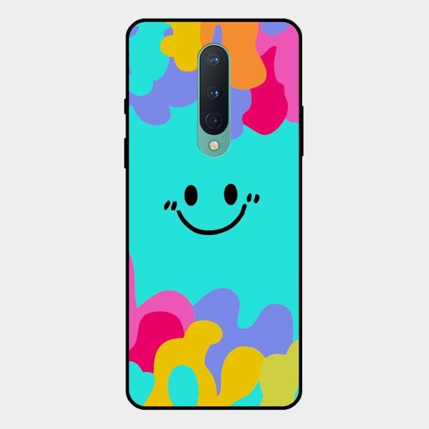 Cute Blue Smiley Multicolor Glass Case For Oneplus 8