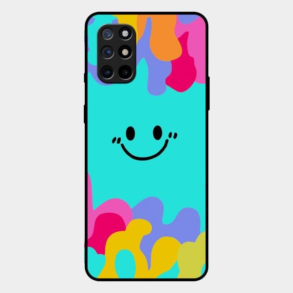 Cute Blue Smiley Multicolor Glass Case For Oneplus 8T