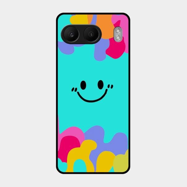 Cute Blue Smiley Multicolor Glass Case For Oneplus Nord 4 5G