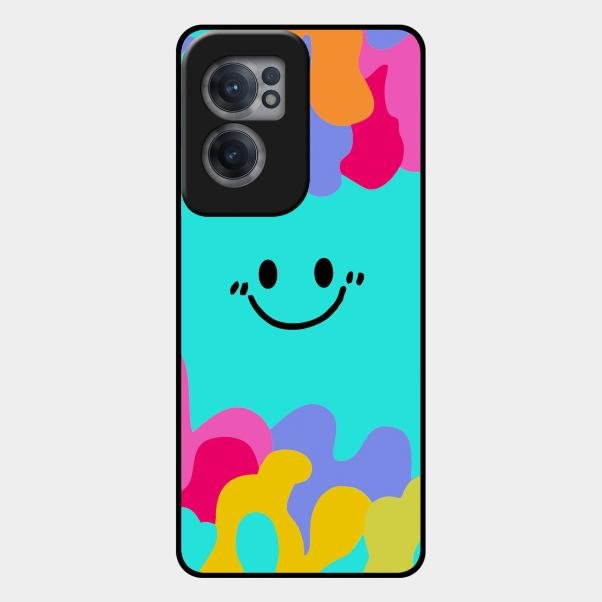 Cute Blue Smiley Multicolor Glass Case For Oneplus Nord Ce 2 5G