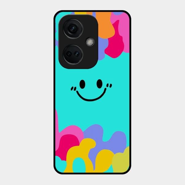 Cute Blue Smiley Multicolor Glass Case For Oneplus Nord Ce 3 5G