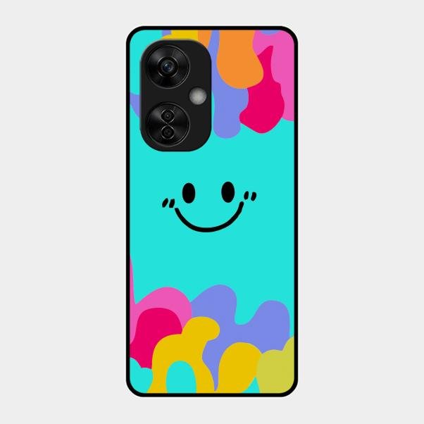 Cute Blue Smiley Multicolor Glass Case For Oneplus Nord Ce 3 Lite 5G