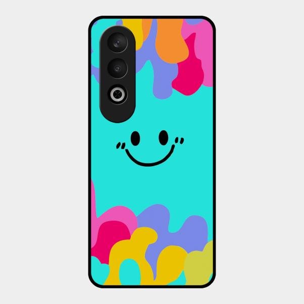 Cute Blue Smiley Multicolor Glass Case For Oneplus Nord Ce 4 5G