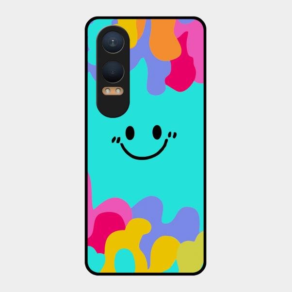 Cute Blue Smiley Multicolor Glass Case For Oneplus Nord Ce 4 Lite 5G