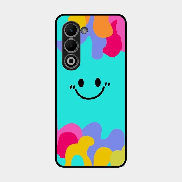 Cute Blue Smiley Multicolor Glass Case For Oppo A5 5G