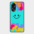 Cute Blue Smiley Multicolor Glass Case For Oppo A58