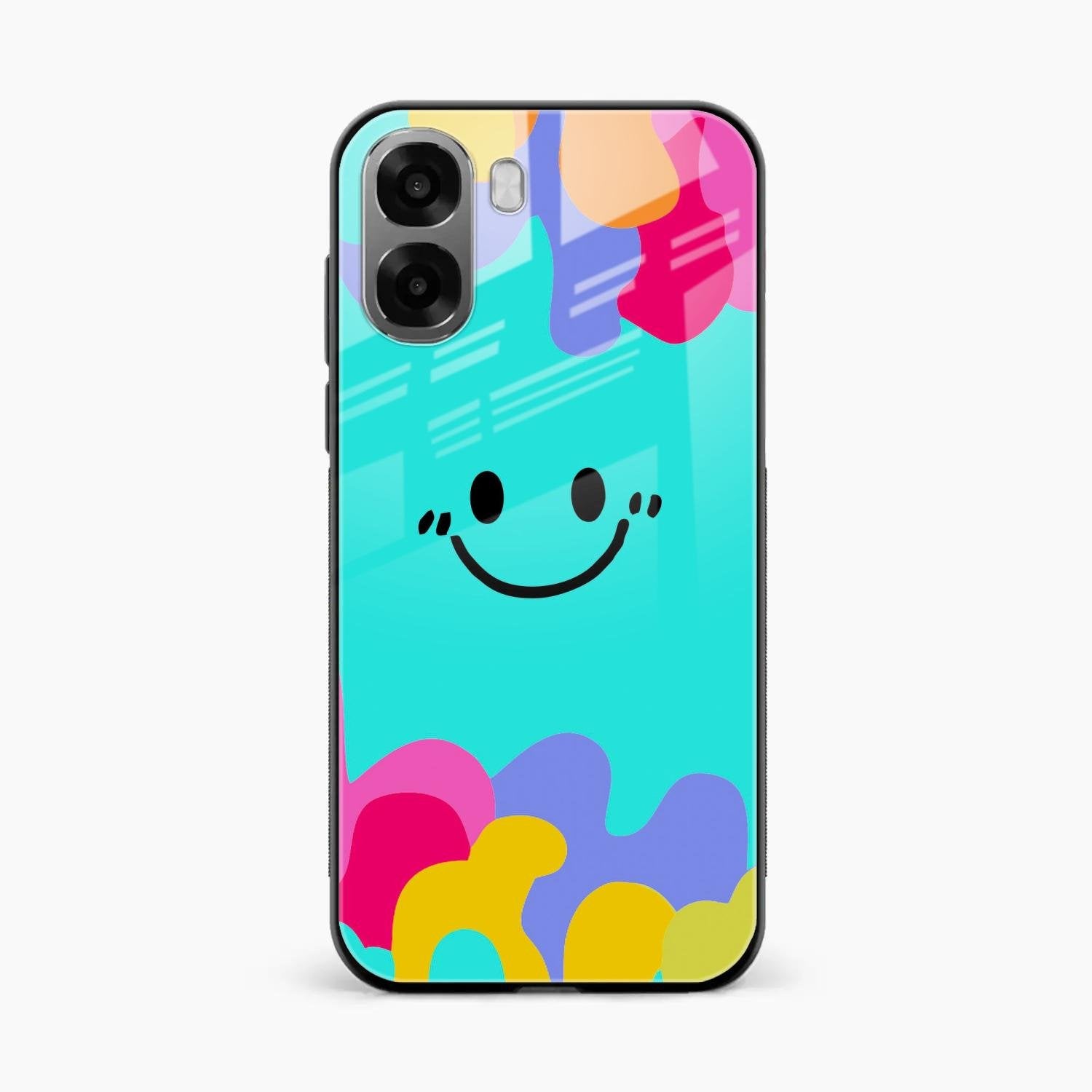Cute Blue Smiley Multicolor Glass Case For Oppo A6X 5G