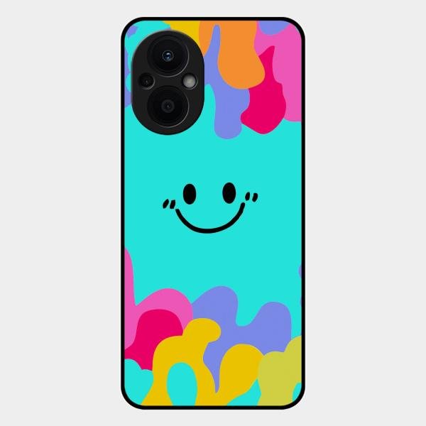 Cute Blue Smiley Multicolor Glass Case For Oppo F21S Pro 5G