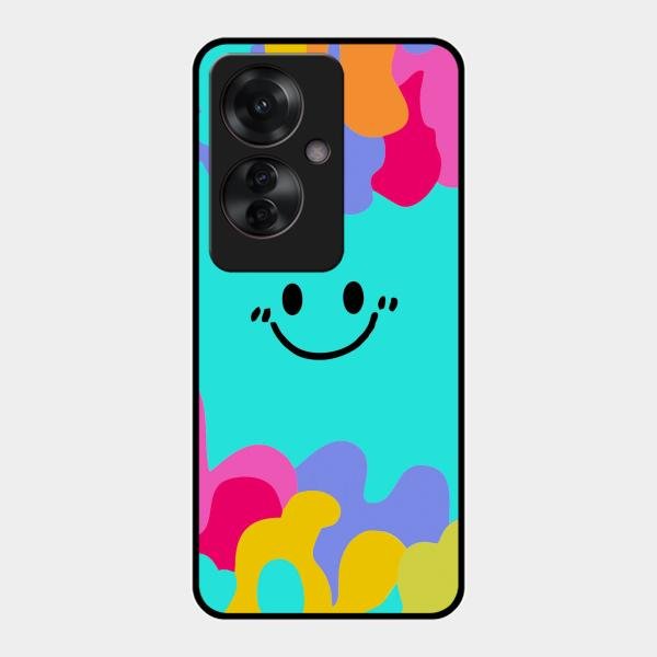 Cute Blue Smiley Multicolor Glass Case For Oppo F25 Pro 5G