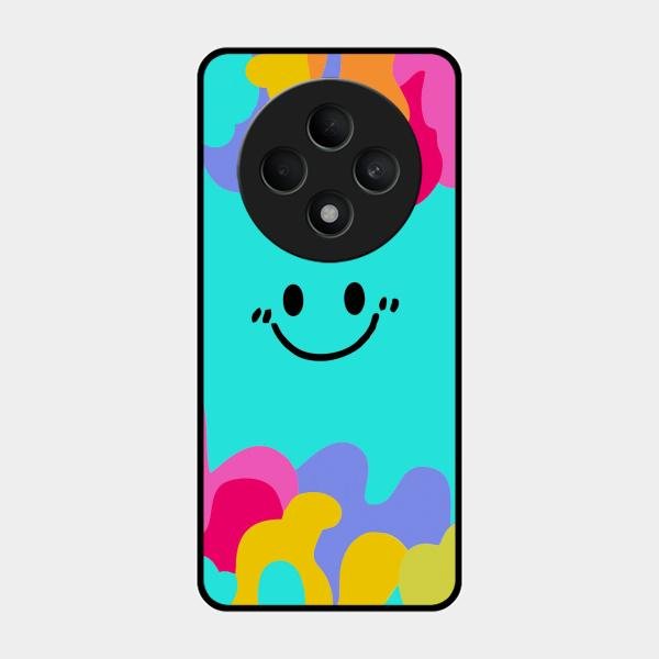 Cute Blue Smiley Multicolor Glass Case For Oppo F27 5G