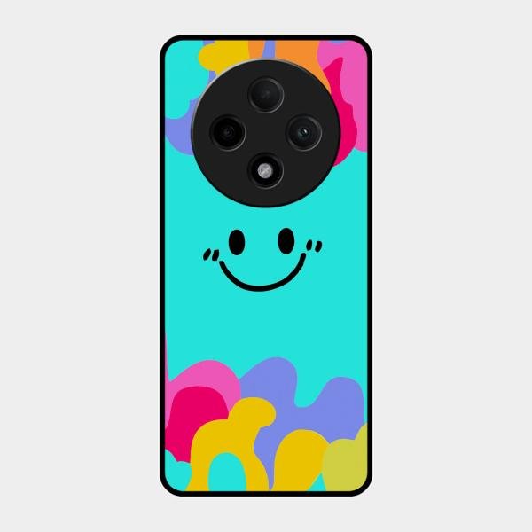 Cute Blue Smiley Multicolor Glass Case For Oppo F27 Pro Plus 5G