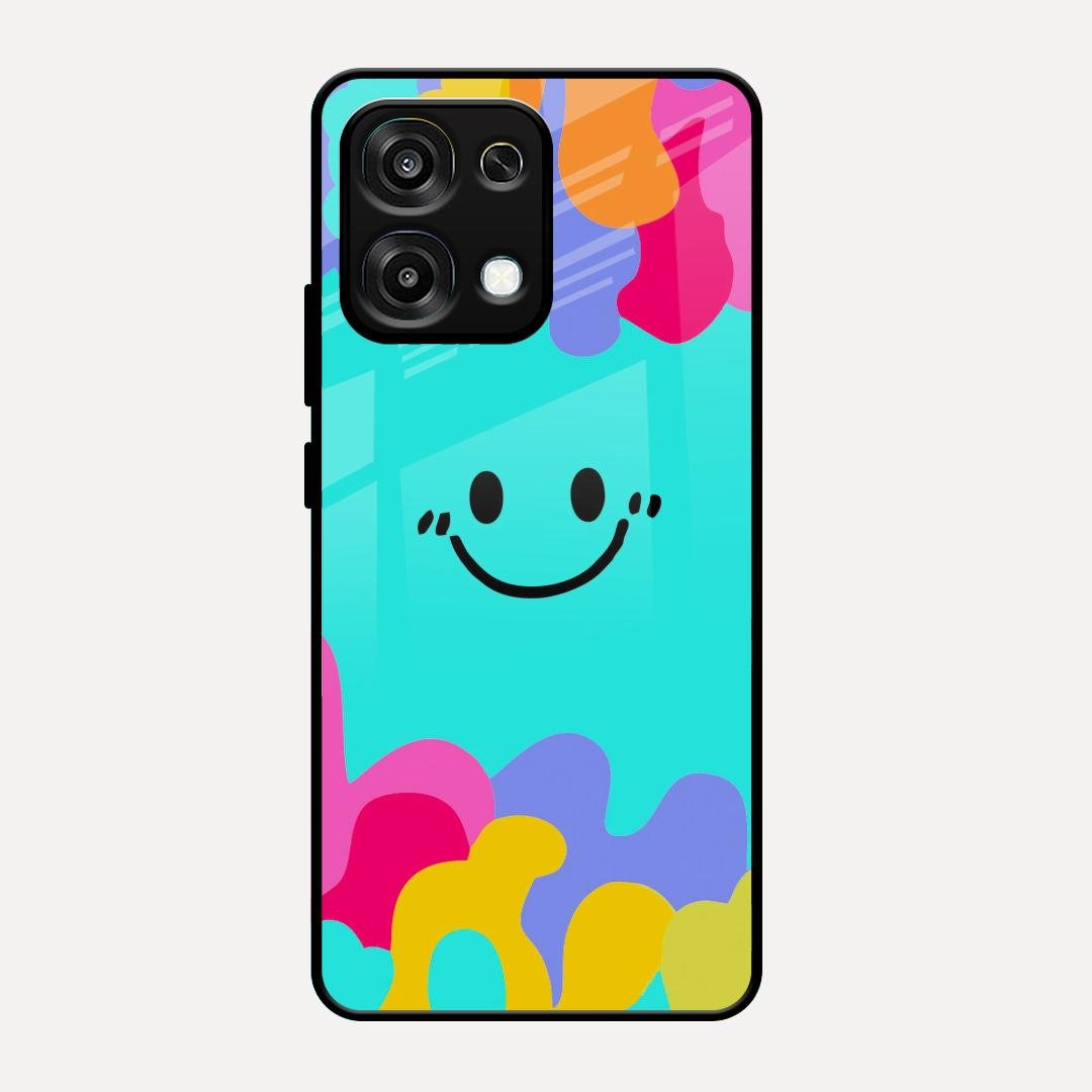 Cute Blue Smiley Multicolor Glass Case For Oppo F31 5G