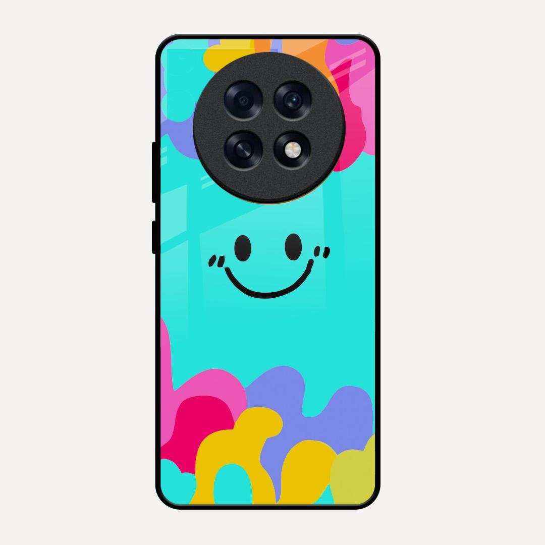 Cute Blue Smiley Multicolor Glass Case For Oppo F31 Pro Plus 5G