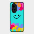 Cute Blue Smiley Multicolor Glass Case For Oppo Reno 10 5G