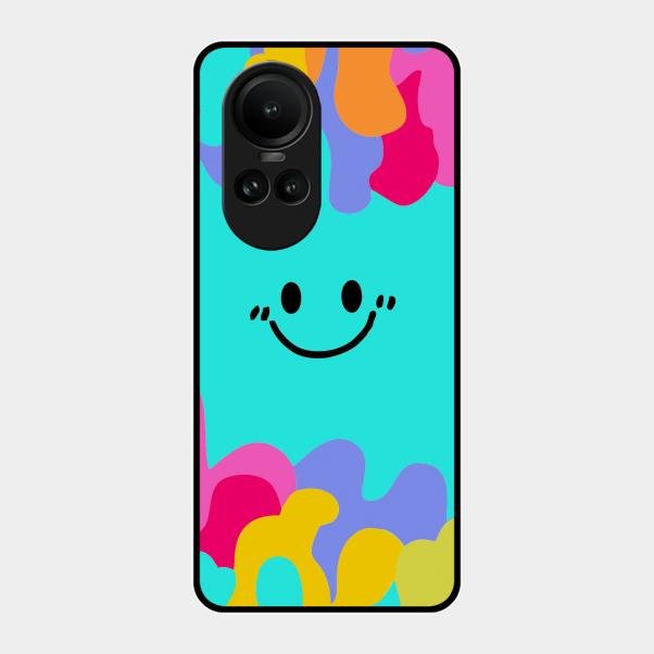 Cute Blue Smiley Multicolor Glass Case For Oppo Reno 10 5G
