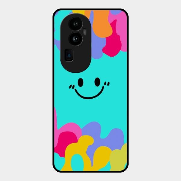 Cute Blue Smiley Multicolor Glass Case For Oppo Reno 10 Pro Plus 5G
