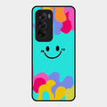 Cute Blue Smiley Multicolor Glass Case For Oppo Reno 12 5G