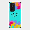 Cute Blue Smiley Multicolor Glass Case For Oppo Reno 12 Pro 5G