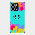 Cute Blue Smiley Multicolor Glass Case For Oppo Reno 14 Pro 5G