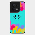Cute Blue Smiley Multicolor Glass Case For Oppo Reno 8 5G
