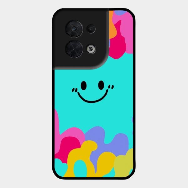 Cute Blue Smiley Multicolor Glass Case For Oppo Reno 8 5G