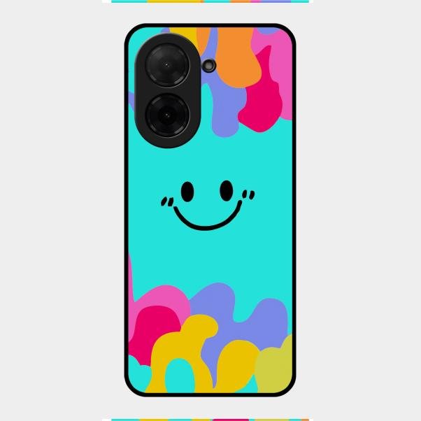 Cute Blue Smiley Multicolor Glass Case For Poco C71