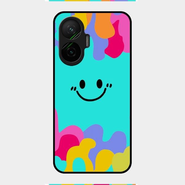 Cute Blue Smiley Multicolor Glass Case For Poco F7 5G