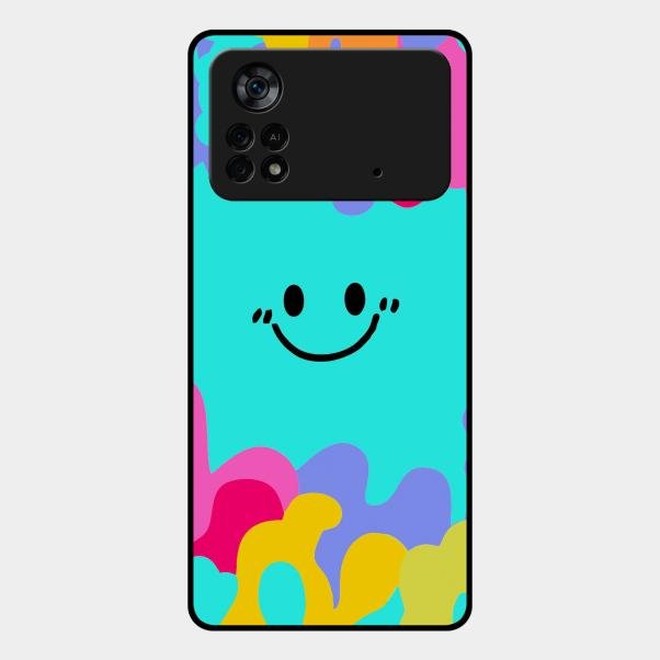Cute Blue Smiley Multicolor Glass Case For Poco X4 Pro 5G