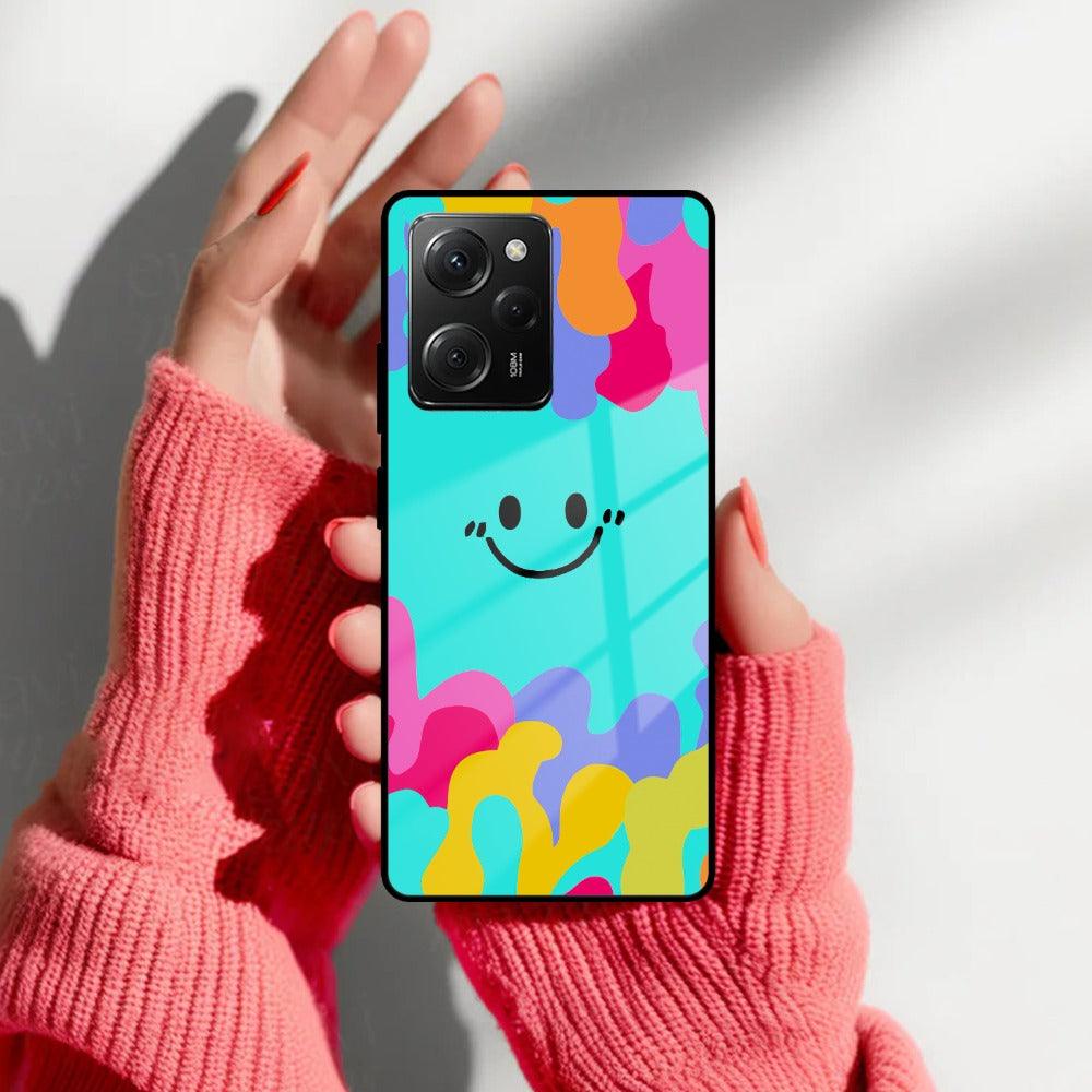 Cute Blue Smiley Multicolor Glass Case For Poco