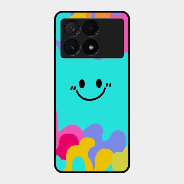 Cute Blue Smiley Multicolor Glass Case For Poco X6 Pro 5G