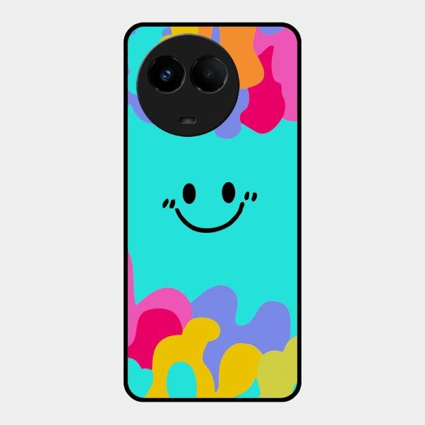 Cute Blue Smiley Multicolor Glass Case For Realme 11 5G