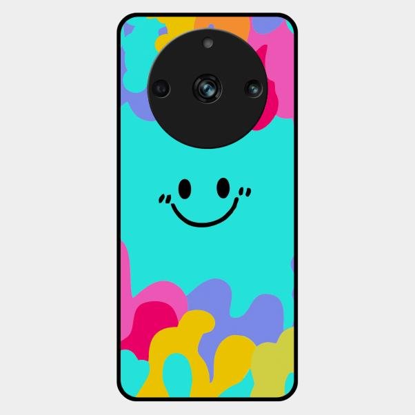 Cute Blue Smiley Multicolor Glass Case For Realme 11 Pro Plus 5G