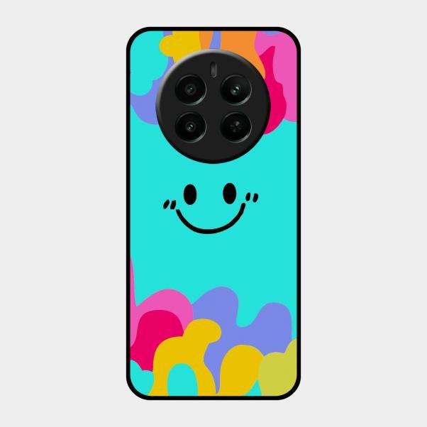 Cute Blue Smiley Multicolor Glass Case For Realme 12 Plus 5G