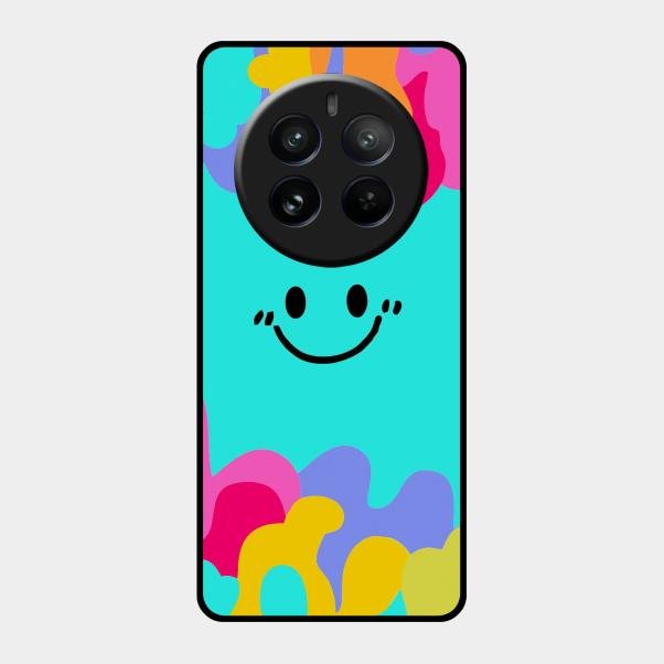 Cute Blue Smiley Multicolor Glass Case For Realme 12 Pro 5G