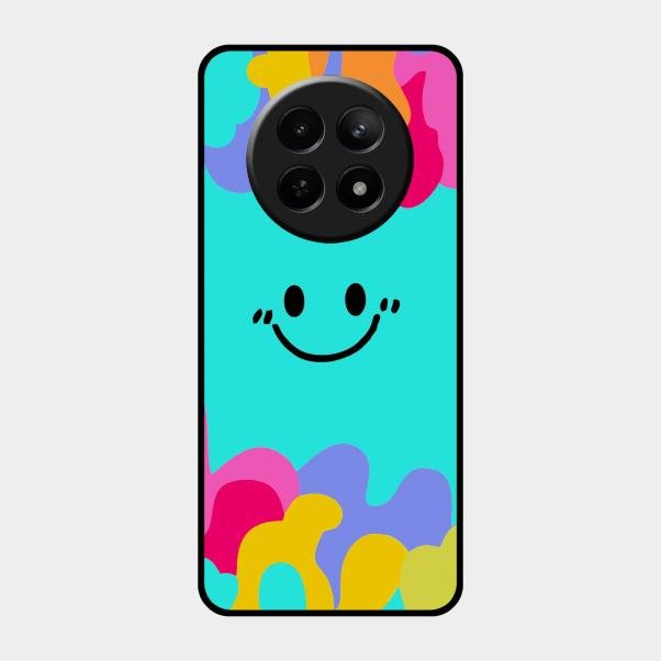 Cute Blue Smiley Multicolor Glass Case For Realme 12X 5G