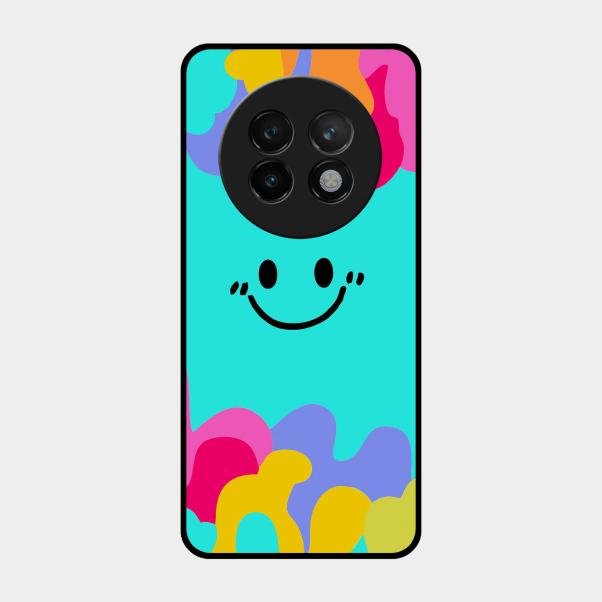 Cute Blue Smiley Multicolor Glass Case For Realme 13 Plus 5G