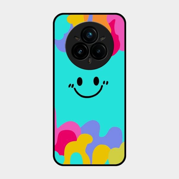 Cute Blue Smiley Multicolor Glass Case For Realme 14 Pro 5G